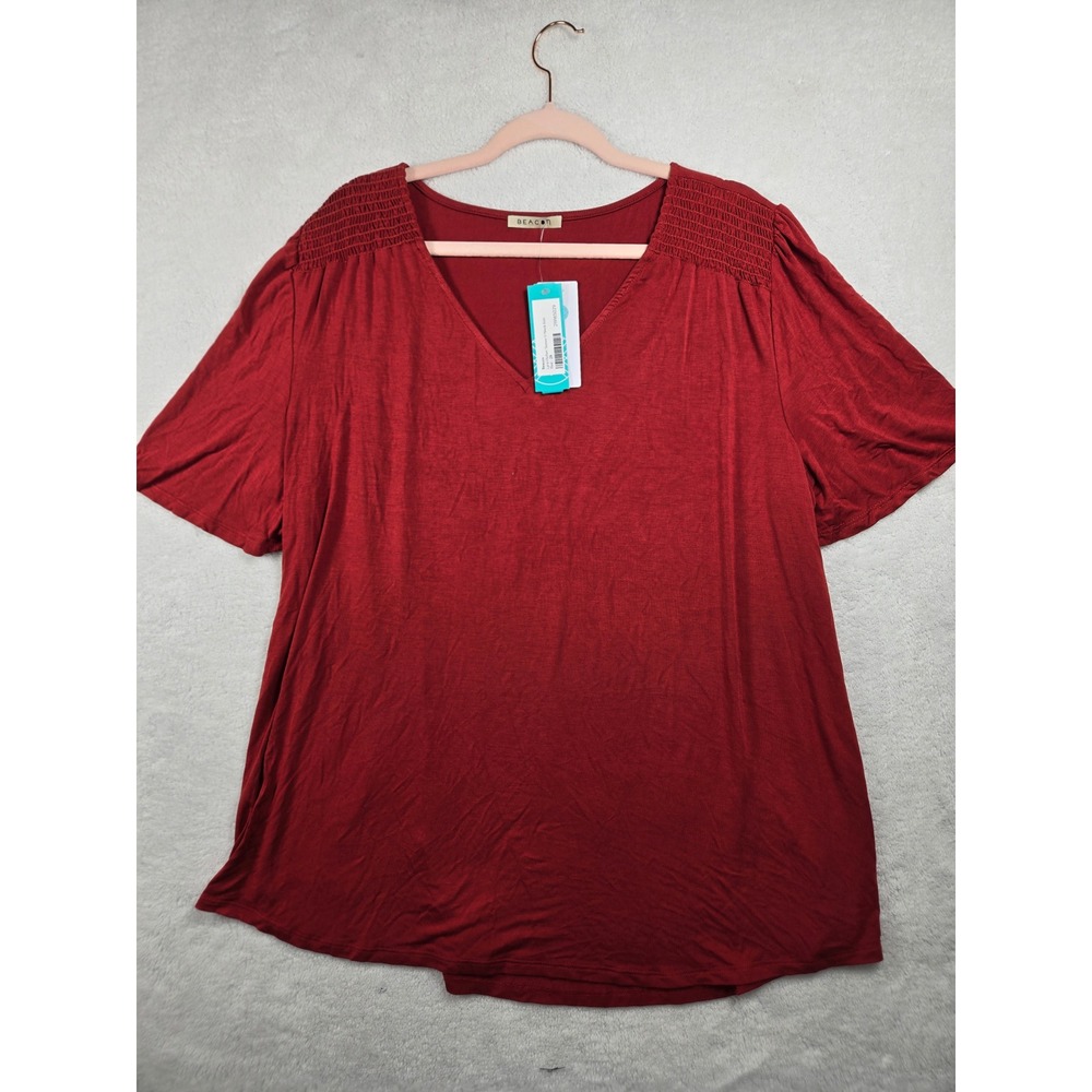 Beacon Lyra Flutter Sleeve V Neck Knit Top Red Plus 2X Rayon Modal Smock‎ NEW